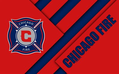 Chicago Fire FC, material design, 4k, logo, red blue abstraction, MLS, football, Chicago, Illinois, USA, Major League Soccer