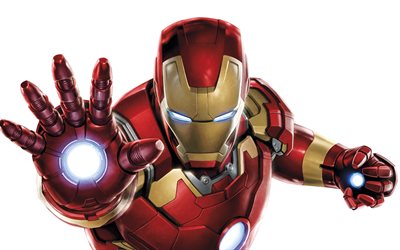 IronMan, 4k, superhj&#228;ltar, Iron Man, vit bakgrund, Marvel Comics