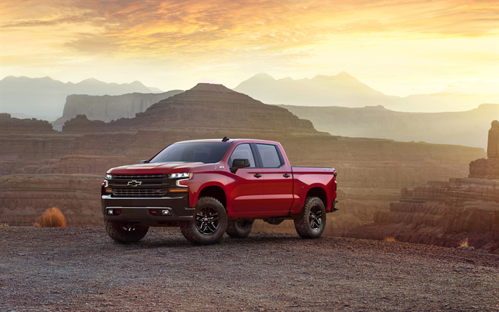 Chevrolet Silverado, 2019, 4k, rosso pickup, nuovo Silverado, auto Americane, Chevrolet