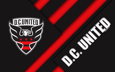 DC United, material design, 4k, logo, black and red abstraction, MLS, football, Washington, USA, Major League Soccer