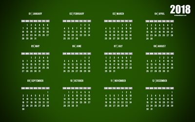 2018 التقويم, ضوء خلفية خضراء, 2018 جميع أشهر التقويم
