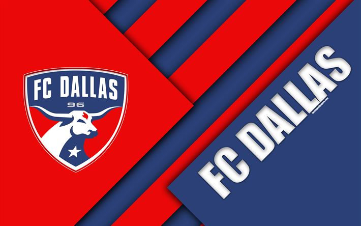 FC Dallas, il design dei materiali, 4k, logo, rosso, blu, astrazione, MLS, calcio, Dallas, Texas, USA, Major League Soccer