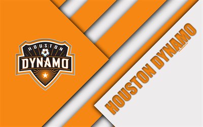 Houston Dynamo, design de material, 4k, logo, laranja branco abstra&#231;&#227;o, MLS, futebol, Houston, Texas, EUA, Major League Soccer