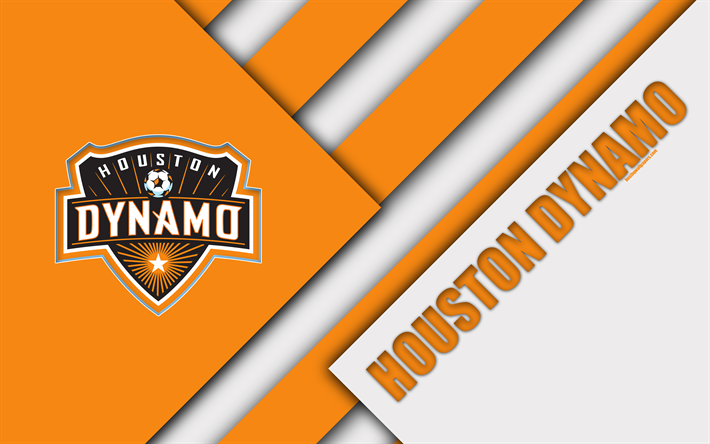 Houston Dynamo, material design, 4k, logo, orange white abstraction, MLS, football, Houston, Texas, USA, Major League Soccer