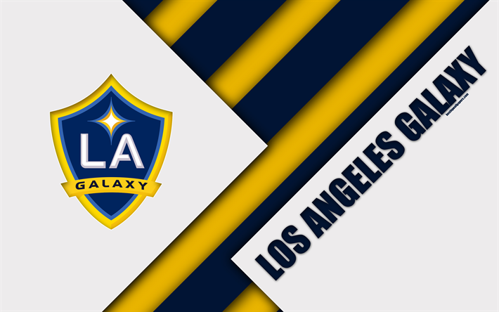 Los Angeles Galaxy, material och design, 4k, logotyp, bl&#229; vit abstraktion, MLS, fotboll, Los Angeles, Kalifornien, USA, Major League Soccer