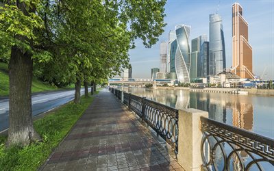 Moscow City, skyscrapers, business centers, Moscow River, summer, modern architecture, Moscow, Russia