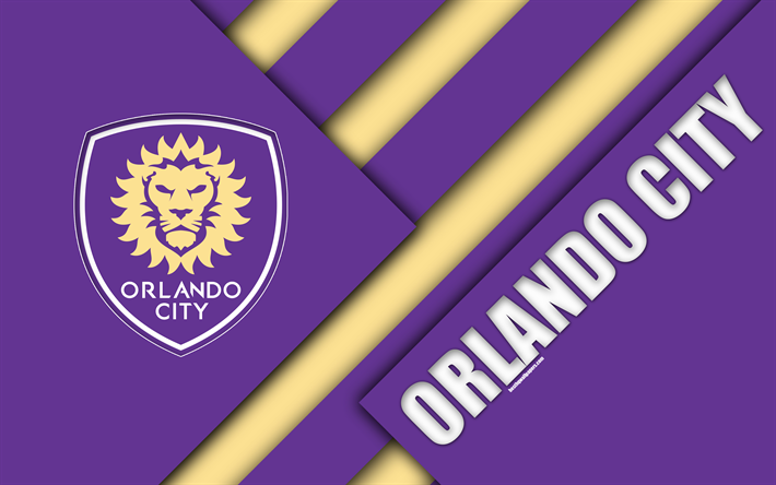 Cidade de Orlando SC, design de material, 4k, logo, roxo abstra&#231;&#227;o, MLS, futebol, Orlando, Fl&#243;rida, EUA, Major League Soccer