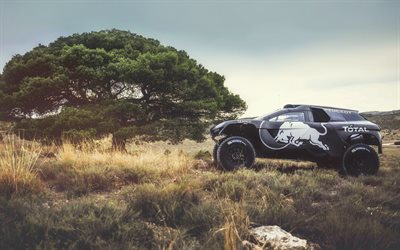 Peugeot 2008 DKR, 2018, Dakar Rally, black rally SUV, desert, race, Peugeot