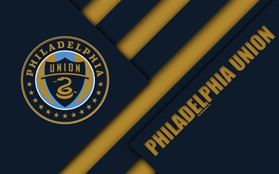 Philadelphia Union, material design, 4k, logo, blue brown abstraction, MLS, football, Philadelphia, Pennsylvania, USA, Major League Soccer