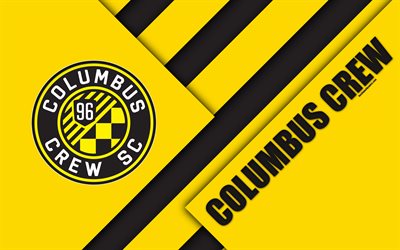 Columbus Crew, material design, 4k, logo, yellow black abstraction, MLS, football, Columbus, Ohio, USA, Major League Soccer