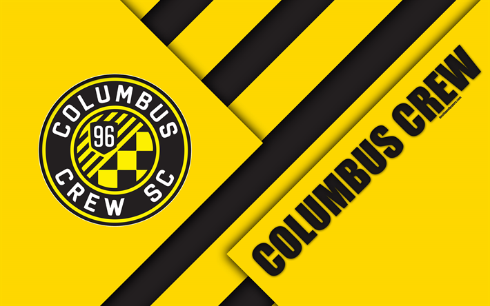 Columbus Crew, design de material, 4k, logo, amarelo preto abstra&#231;&#227;o, MLS, futebol, Colombo, Ohio, EUA, Major League Soccer