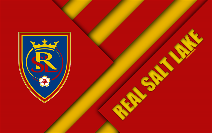 real salt lake, material-design, 4k-logo, gelb-rot abstraktion, mls, fu&#223;ball, salt lake city, utah, usa, major league soccer