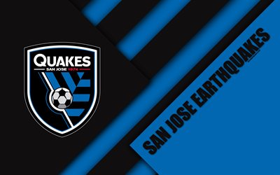 San Jose Earthquakes, material design, 4k, logo, blue black abstraction, MLS, football, San Jose, California, USA, Major League Soccer