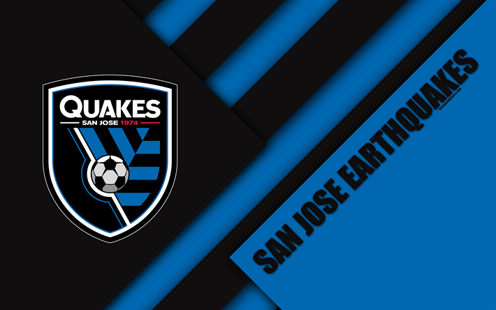 San Jose earthquakes, il design dei materiali, 4k, logo, blu nero astrazione, MLS, calcio, San Jose, California, stati UNITI Major League Soccer