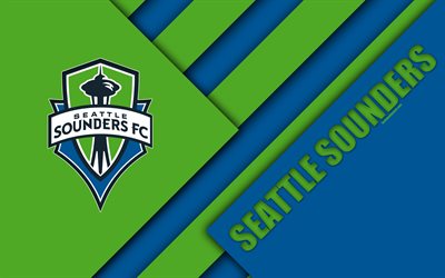 Seattle Sounders FC, material design, 4k, logo, blue green abstraction, MLS, football, Seattle, Washington, USA, Major League Soccer