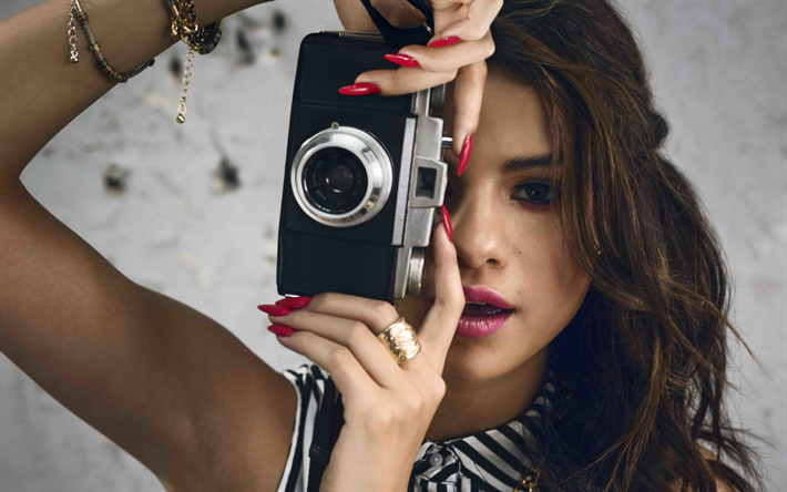 Selena Gomez, American singer, girl with camera, photoshoot