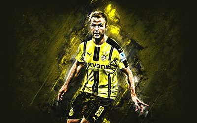 Mario Gotze, yellow stone, Borussia Dortmund FC, german footballers, soccer, midfielder, Gotze, BVB, Bundesliga, football, grunge