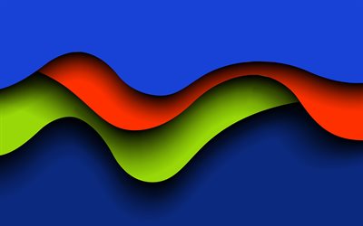 4k, renkli dalgaları, yaratıcı, mavi arka plan, dalgalar doku, renkli arka plan, soyut dalgalar