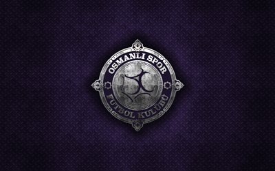 Osmanlispor, Turkish football club, purple metal texture, metal logo, emblem, Ankara, Turkey, TFF First League, 1 Lig, creative art, football
