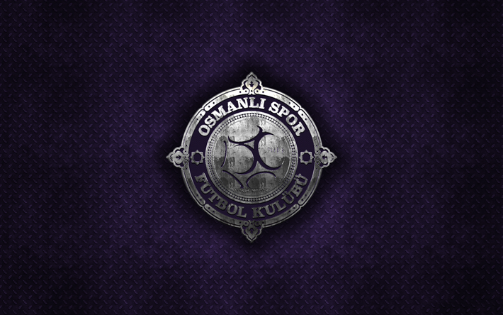 Osmanlispor, Turkish football club, purple metal texture, metal logo, emblem, Ankara, Turkey, TFF First League, 1 Lig, creative art, football