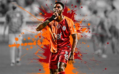 Ryan Donk, 4k, Dutch football player, Galatasaray, defender, red orange paint splashes, creative art, Turkey, football, grunge