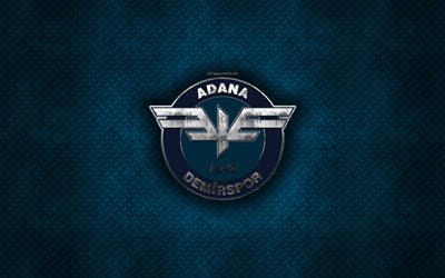 Adana Demirspor, Turkish football club, blue metal texture, metal logo, emblem, Adana, Turkey, TFF First League, 1 Lig, creative art, football