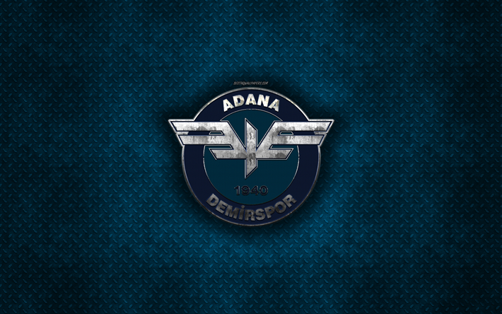 Adana Demirspor, Turkish football club, blue metal texture, metal logo, emblem, Adana, Turkey, TFF First League, 1 Lig, creative art, football