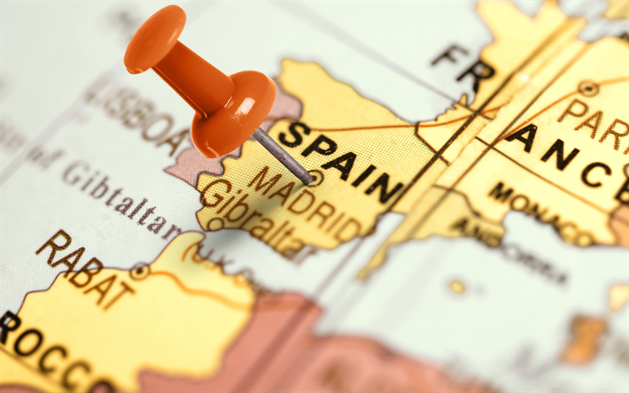 Travel to Spain, tourism, Travel to Madrid, Map of Spain, Globe, Spain