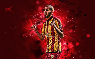 Khalid Boutaib, goal, Yeni Malatyaspor FC, Moroccan footballers, soccer, Turkish Super Lig, Khalid Boutayeb, abstract art, football, neon lights, Turkey