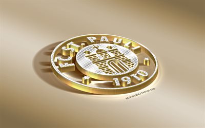 FC St Pauli, German football club, golden silver logo, Hamburg, Germany, 2 Bundesliga, 3d golden emblem, creative 3d art, football