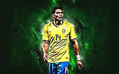 Thiago Silva, Brazil national football team, defender, green stone, portrait, famous footballers, football, Brazilian footballers, grunge, Brazil
