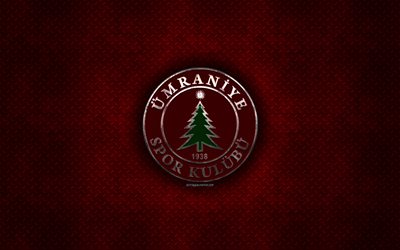 Umraniyespor, Turkish football club, red metal texture, metal logo, emblem, Istanbul, Turkey, TFF First League, 1 Lig, creative art, football