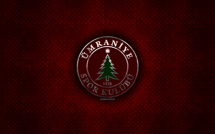 Umraniyespor, Turkish football club, red metal texture, metal logo, emblem, Istanbul, Turkey, TFF First League, 1 Lig, creative art, football