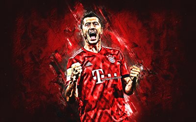 Robert Lewandowski, Bayern M&#252;nih, forvet, kırmızı taş, portre, &#252;nl&#252; futbolcular, futbol, Polonyalı futbolcular, grunge, Bundesliga, Almanya