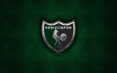 Denizlispor, Turkish football club, green metal texture, metal logo, emblem, Denizli, Turkey, TFF First League, 1 Lig, creative art, football