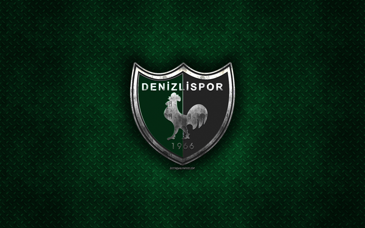 Denizlispor, Turkish football club, green metal texture, metal logo, emblem, Denizli, Turkey, TFF First League, 1 Lig, creative art, football
