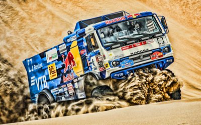 Dmitry Sotnikov, Ruslan Akhmadeev, Ilnur Mustafin, 4k, rally raid, 2019 cars, Dakar Rally, KAMAZ-master Team, HDR, KAMAZ 43509, Dakar 2019