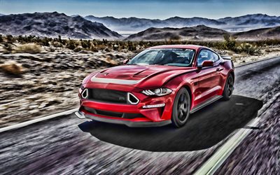 4k, Ford Mustang, road, 2019 cars, supercars, red Mustang, 2019 Ford Mustang, american cars, Ford