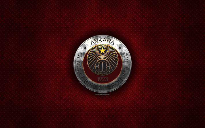 Genclerbirligi SK, Turkish football club, red metal texture, metal logo, emblem, Ankara, Turkey, TFF First League, 1 Lig, creative art, football