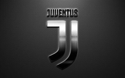 Juventus FC, Turin, Italien, nya logotyp, nya emblem, kreativ konst, metall st&#229;l logotyp, Italiensk fotboll club, Juve, Serie A, gr&#229; kreativ bakgrund, fotboll