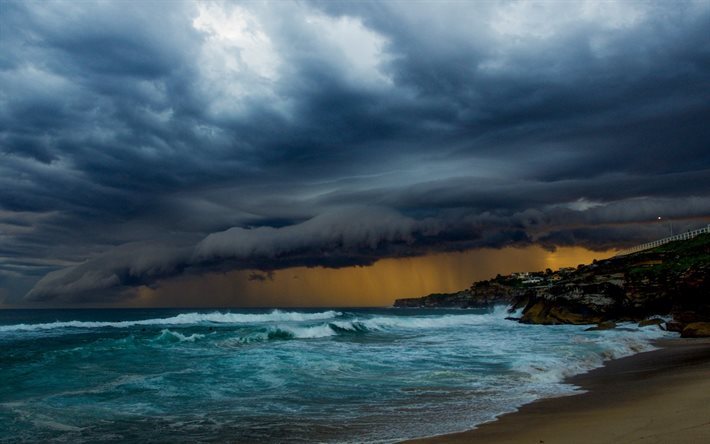 meri, myrsky, myrsky pilvet, ranta, rannikolla
