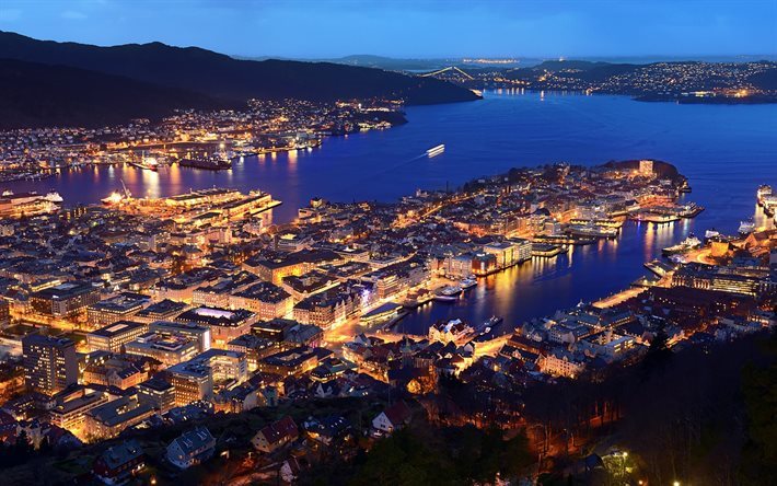 Bergen, Norway, coast, evening, Hordaland, Western Norway, North Sea, harbor