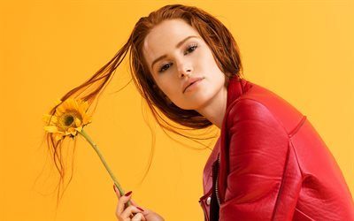 Madelaine Petsch, American actress, portrait, red leather jacket, Riverdale