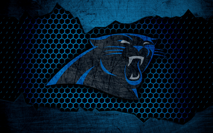 Panthers de la caroline, 4k, le logo de la NFL, le football am&#233;ricain, le NFC, etats-unis, grunge, m&#233;tal, texture, Division du Sud