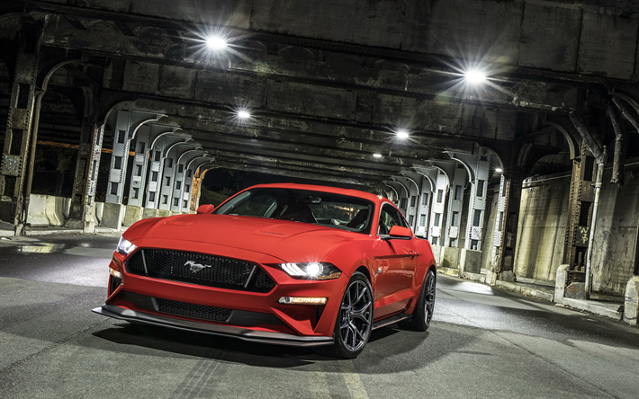 Ford Mustang GT, 2018, Pacote De Desempenho, N&#237;vel 2, cup&#234; esportivo, red Mustang GT, carro desportivo, Os carros americanos, Ford