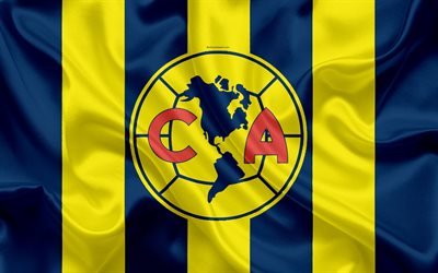 Club America FC, 4k, Mexican Football Club, emblem, logo, sign, football, Primera Division, Mexico Football Championships, Mexico City, Mexico, silk flag
