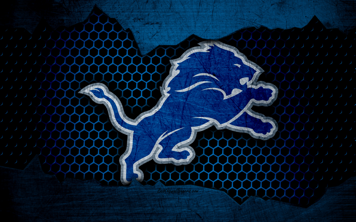 Lions de Detroit, 4k, le logo de la NFL, le football am&#233;ricain, le NFC, etats-unis, grunge, m&#233;tal, texture, Division Nord