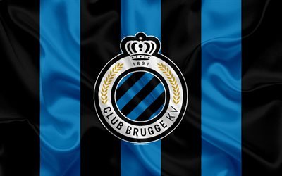 Club Brugge KV FC, 4k, Belgian Football Club, Brugge logo, emblem, Jupiler League, Belgium Football Championships, Bruges, Belgium, football, silk flag