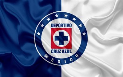 Cruz Azul FC, 4K, Mexican Football Club, emblem, Azul logo, sign, football, Primera Division, Mexico Football Championships, Hasso, Mexico City, Mexico, silk flag