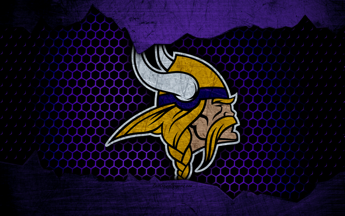 Vikings du Minnesota, 4k, le logo de la NFL, le football am&#233;ricain, le NFC, etats-unis, grunge, m&#233;tal, texture, Division Nord